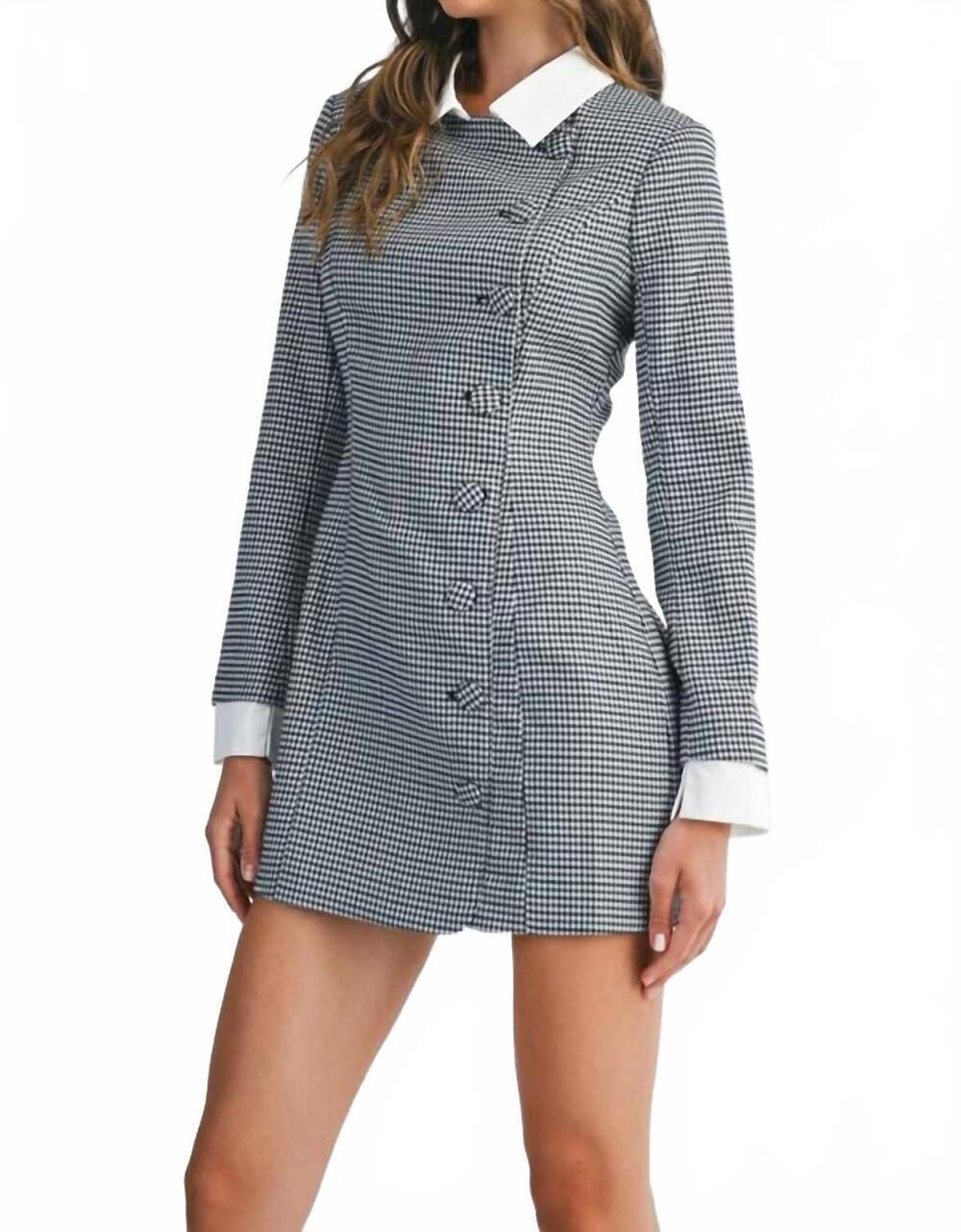 NEW MABLE stevie gingham check button mini dress in black - Picture 3 of 6
